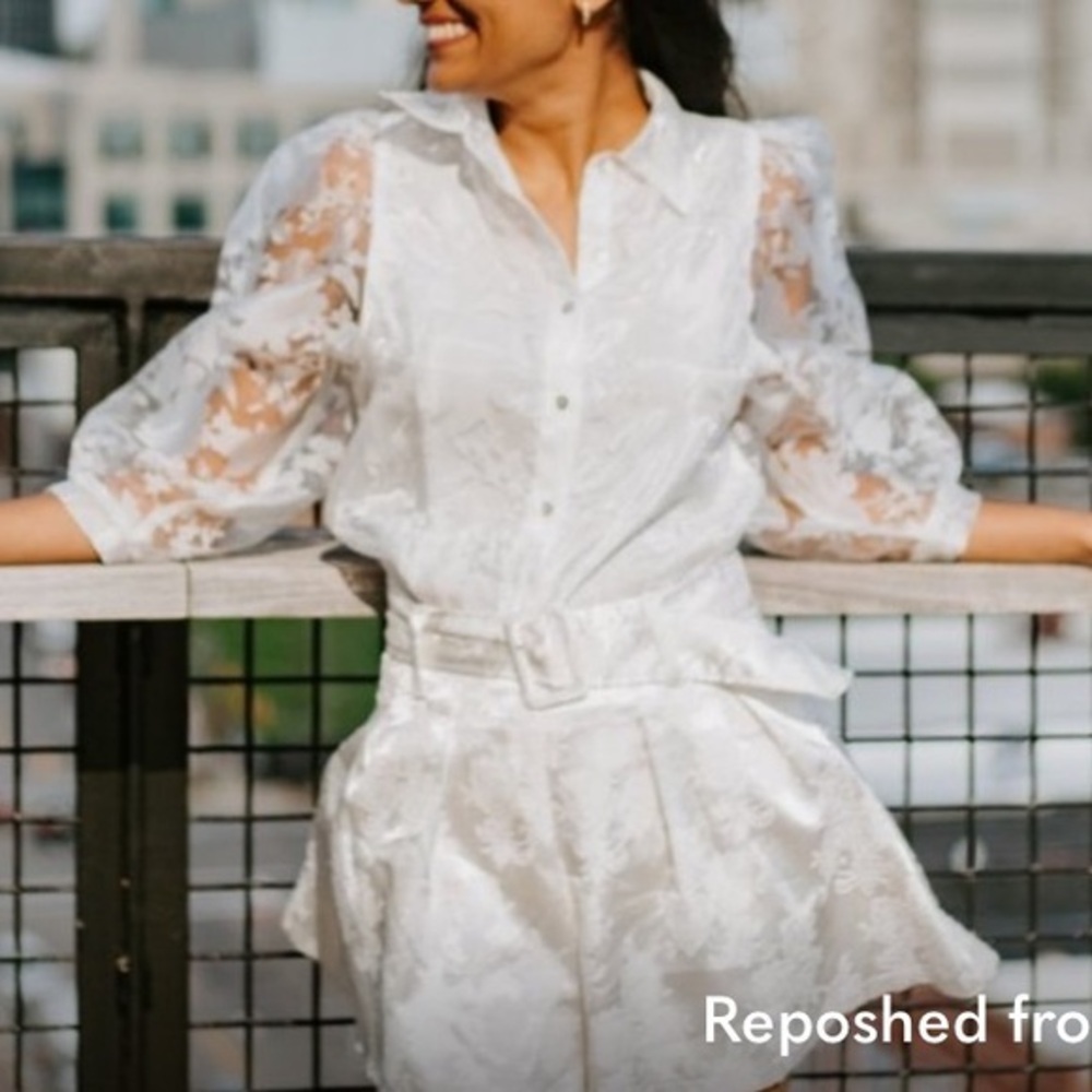 White Floral Organza Sleeve Blouse